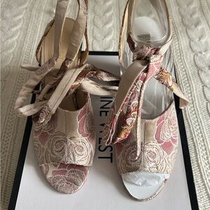 Nine West Beige and Pink Floral Heels